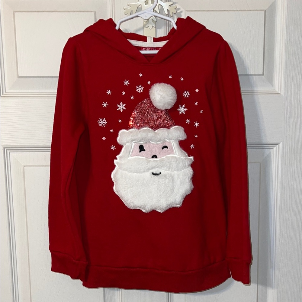 Jungle and Joy Girls Red Santa Hoodie with Snowflake Design